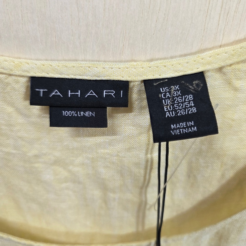 Tahari Womens 3X Yellow 100% Linen Short Sleeve Scoop Neck Relaxed Top NWT - Picture 5 of 16
